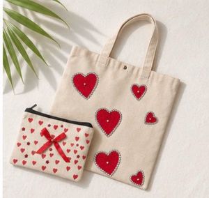 Cute Heart Combo Tote Bag &amp; Pouch Set