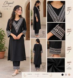 Elegant Black Kurta Set with White Embroidery