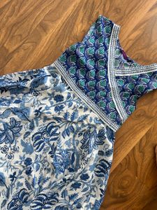 Blue Floral Print Ethnic Kurta
