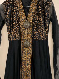 Elegant Black &amp; Gold Anarkali Set