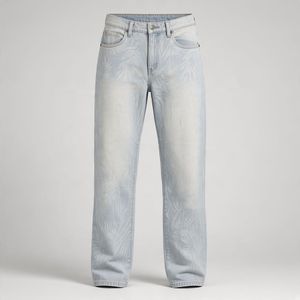 Light Wash Leaf Print Denim short Jeans