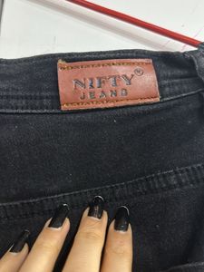 Washed Black Denim Straight Jeans For Women