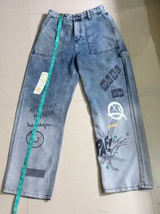 Graffiti Print Wide Leg Jeans