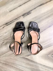 Chic Black Strappy Block Heels