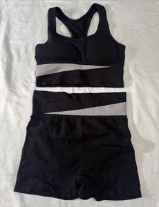Stylish Black Sports Bra and Shorts Set