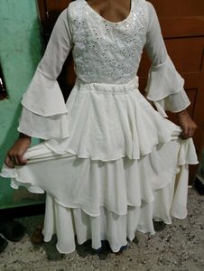 White Tiered Lehenga Choli Set