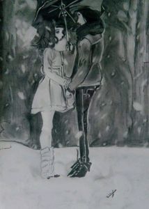 Charcoal Drawing: Winter Romance