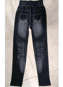 Brand New Cotton Distressed Denim Look, Fully Stretchable Jegging, Black Colour