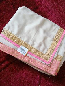 Designer Cream And Peach Colour Saree