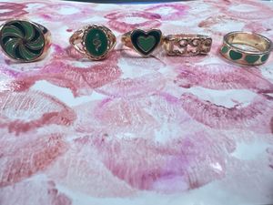 Set of 5 Green Enamel Rings