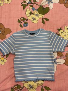 Blue &amp; White Striped Cropped Top