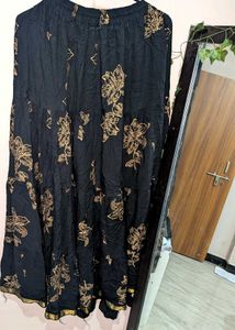 Black Floral Print Tiered Skirt