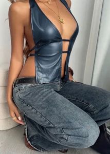 Edgy Blue Halter Neck Studded Crop Top