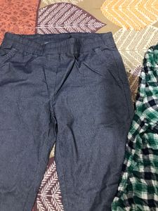Stylish Blue Pants and Green Checkered Shirt