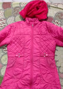 Pink Quilted Jacket with Hood