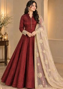 Elegant Maroon Anarkali Gown with Dupatta