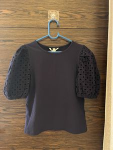 Navy Blue Puff Sleeve Top