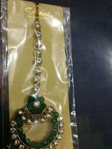 Green Maang Tikka with Crystals