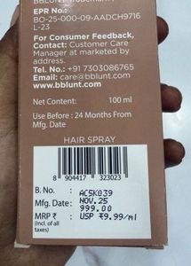 BBlunt Tarini Instant Smooth Anti-Frizz Hair Spray