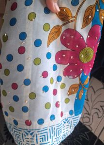 Blue Striped Saree with Floral Print