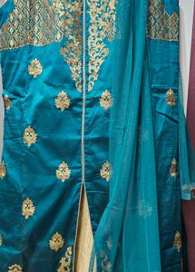 Teal Kurta Set with Gold Embroidery