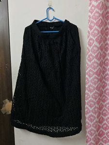 Elegant Black Eyelet Midi Skirt