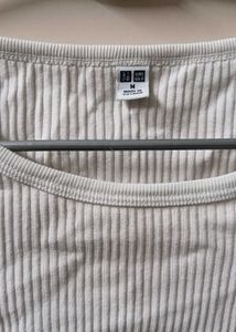 White Ribbed Cropped T-Shirt