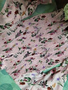 Pink Floral Smocked Crop Top in 30-32 size