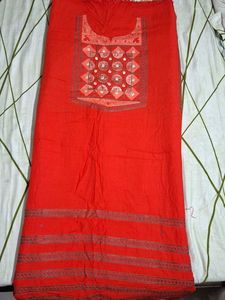 Orange Embroidered Dress Material