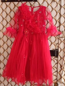 Red Party Dress with Net Sleeves
