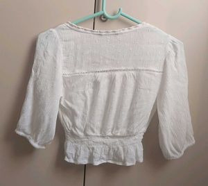 White Puff Sleeve Smocked Blouse
