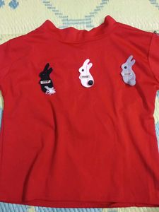 Red Tee with Bunny Patches