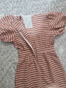 Red Checkered Puff Sleeve Dress