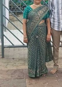 Elegant Green & Gold Saree stiched blouse