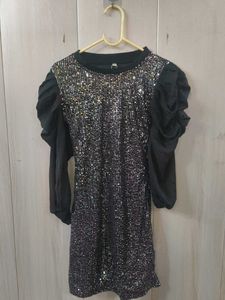 Sparkling Sequin Puff Sleeve Dress