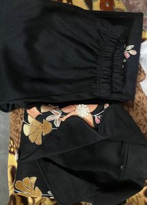 Floral Embroidered Black cord set