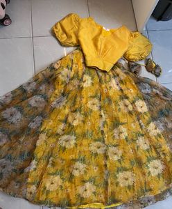 Yellow Floral Print Lehenga Choli Set