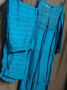 Bright Blue Embroidered Kurta