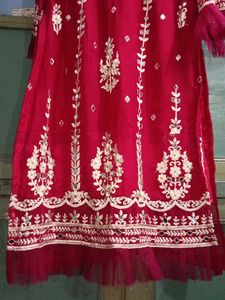 Stunning pinkish Red Embroidered Kurta
