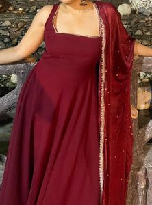 Elegant Maroon Anarkali Set