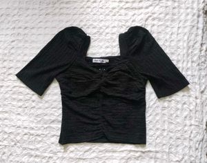 Korean Chic Textured Square Neck Top