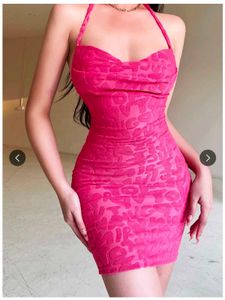 Pink Abstract Self Design Mini Bodycon