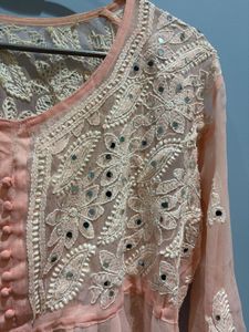 Beautiful Peach Mirrored Chikankari Kurta