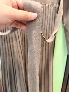 Taupe Belted Knit Elegant Accordian Midi Dress