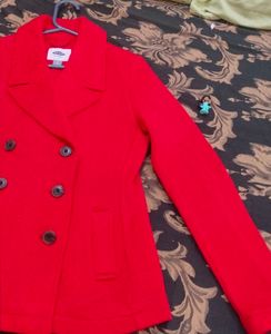 Navy Red Pea Coat