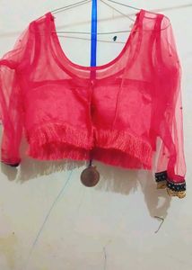 Stylish Red Blouse with Fringe Detail