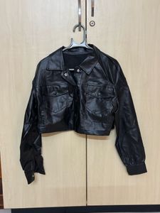 Black Faux Leather Cropped Jacket