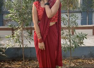 Red Sequined Blouse Saree