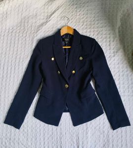 Mango Navy Double-Breasted Blazer