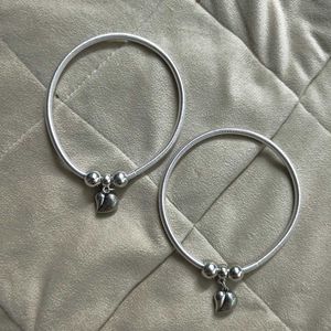 Silver Anklets with Heart Charms